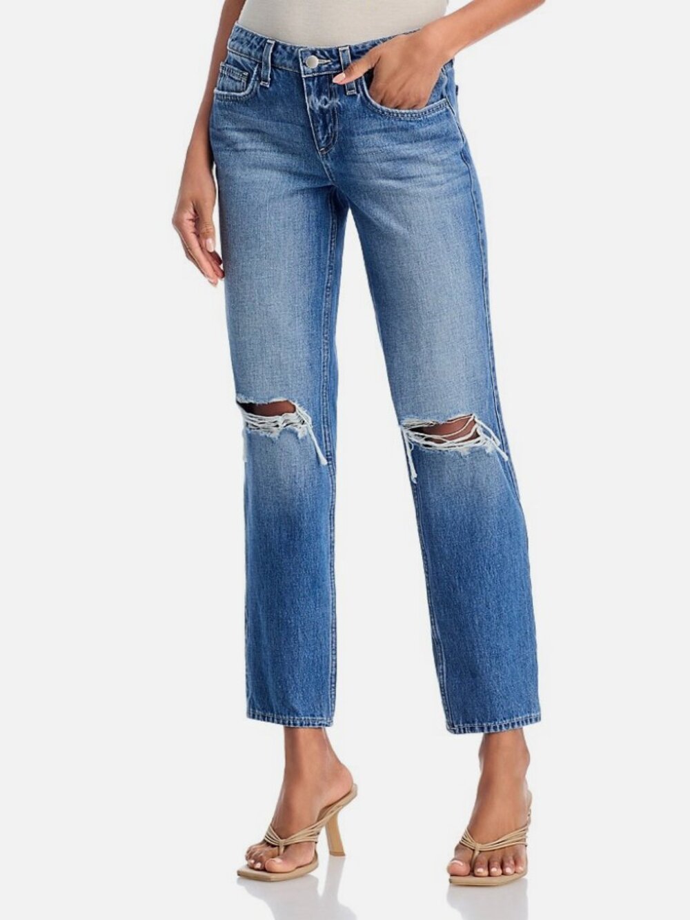 L'AGENCE Women's Blue Nevia Low Rise Slouch Distressed Straight Jeans Size 25